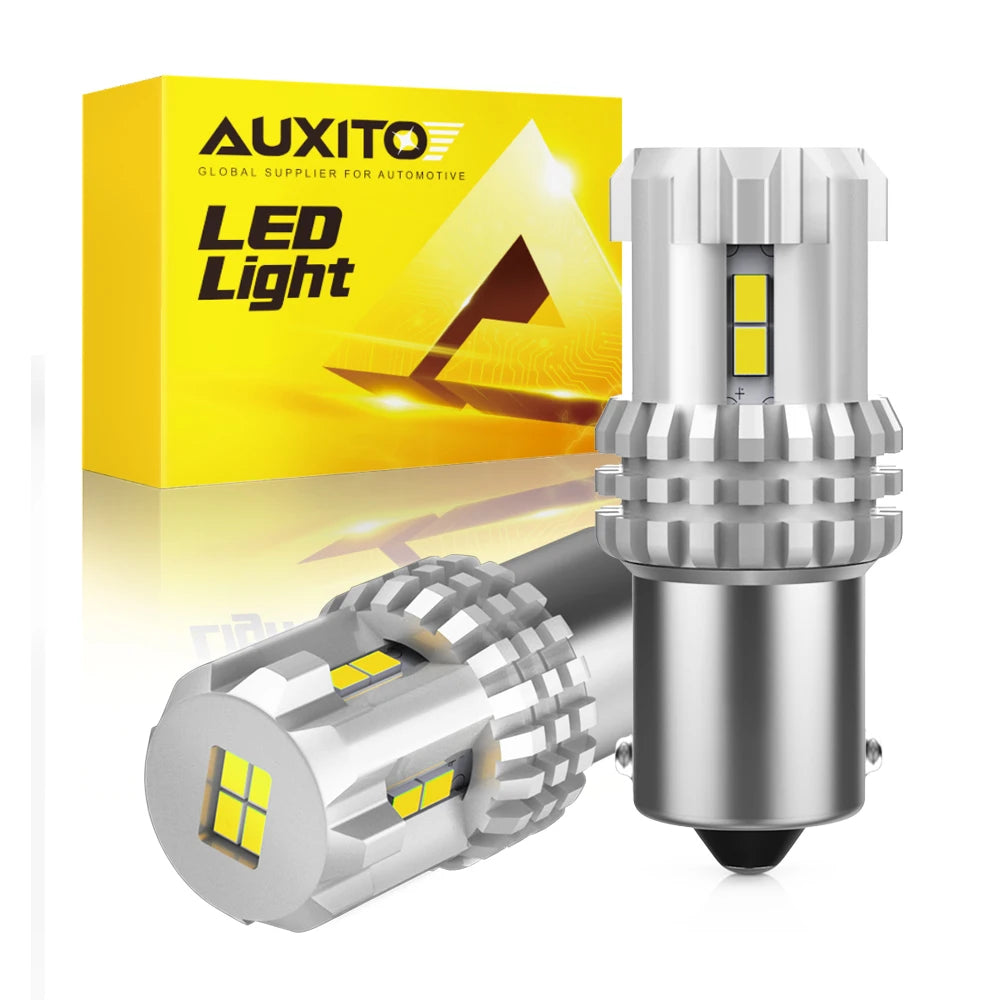 AUXITO 2Pcs P21W Ba15s LED Reverse Light Bulbs 6000K White Car 1156 7506 LED DRL Tail Turn Signal Lamp 3020SMD Yellow Amber 12V