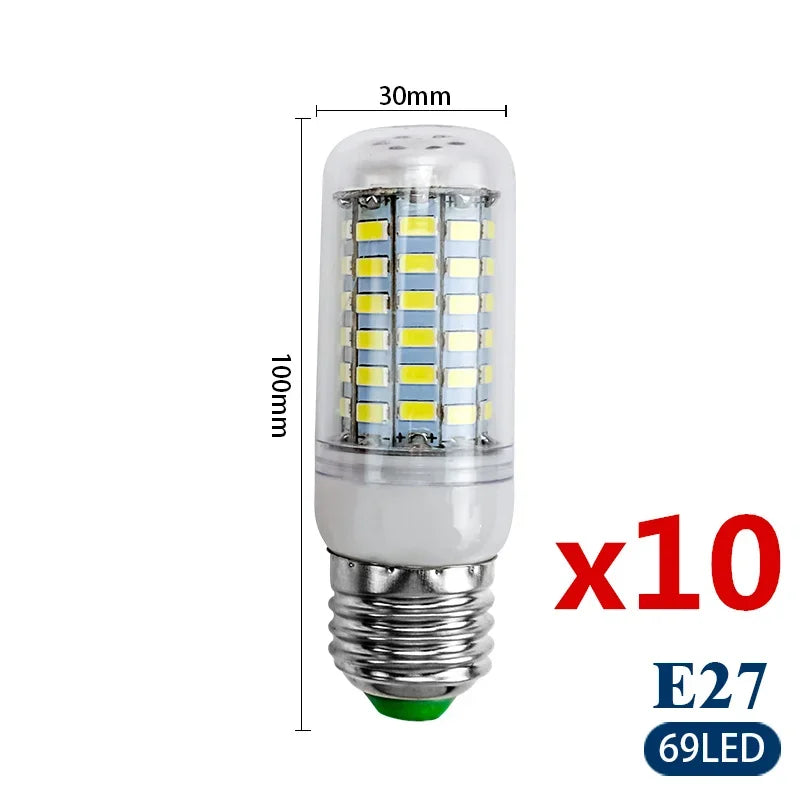 10pcs/lot E27 E14 LED Lamp 220V 230V Led Bulb SMD 5730 Led Light 24 36 48 56 69 72 LEDs Corn Bulbs Chandelier for House Lighting