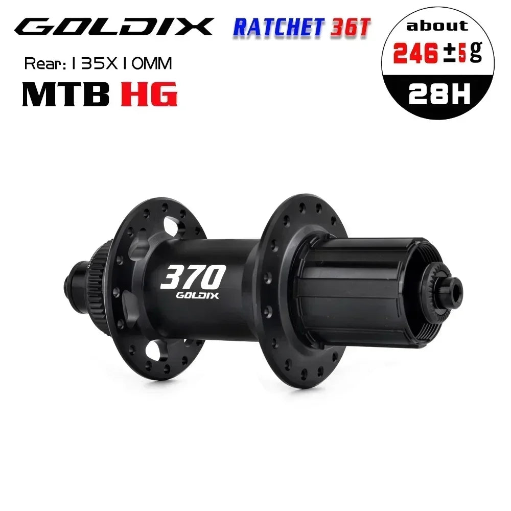 GOLDIX M370 36T Ratchet Bicycle Hubs 28 Hole J-Bend Spoke Center Lock Disc Brake Mountain Bike Hub HG/XD/MS 4pcs Seal Bearing