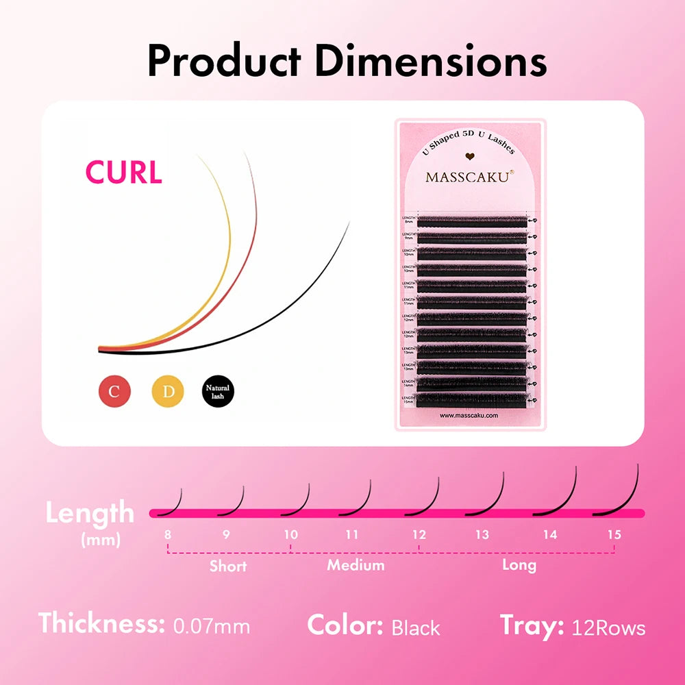 10cases/lot MASSCAKU U Shape 6D W Lash Extensions Mixed Length Handmade Double Tips Premade Fans Volume False Eyelashes in Stock