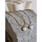 Yhpup Elegant Imitation Pearls Stainless Steel Round Beads Chain Pendant Necklace for Women Gold Silver Color Korean Jewelry