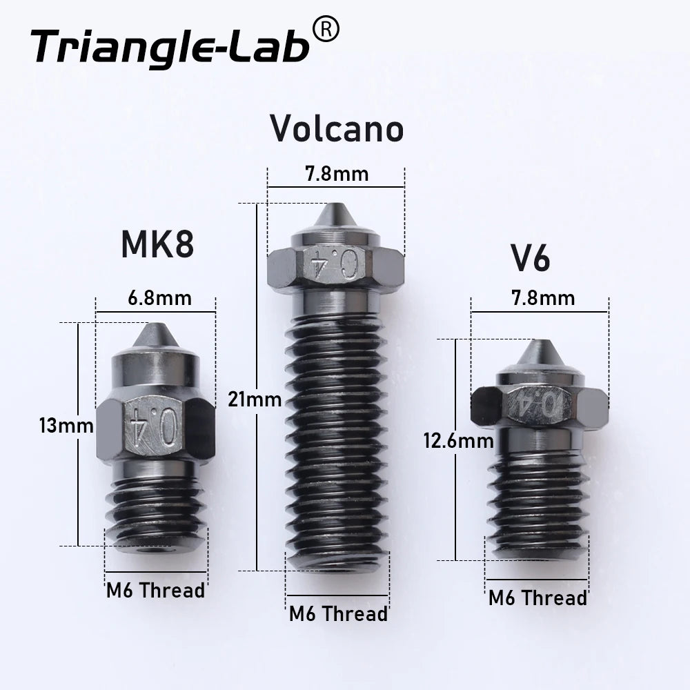 Trianglelab NCB™ Nozzle V6 VOLCANO MK8 DLC Bimetal Hardened Steel Copper Alloy Diamond-like coating  Wear Resistant for voron3D
