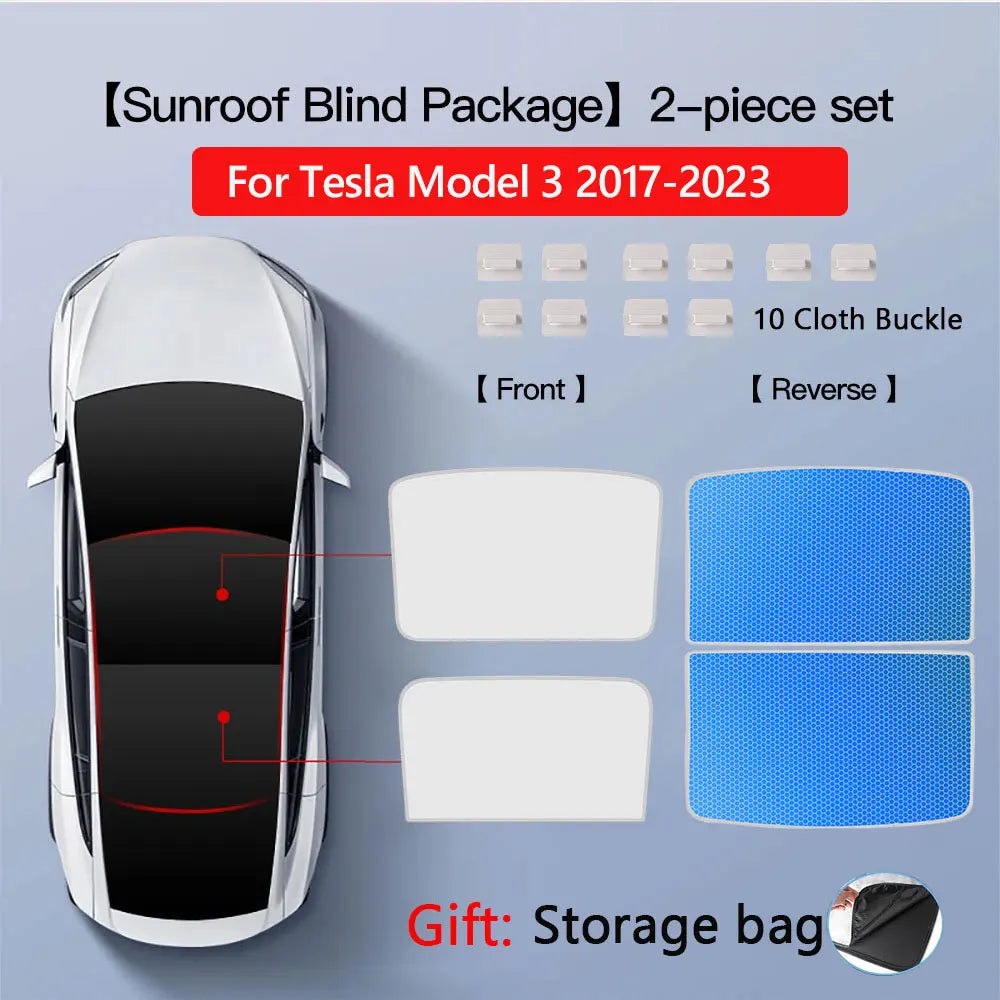 For Tesla Model 3 2017-2023 Sunshade Sunroof Upgrade Ice Cloth Buckle Sun Shades Glass Roof Front Rear Skylight