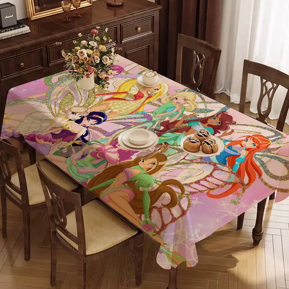 Girl-W-Winx Catoon Clubs Pattern Tablecloths Summer Washable Picnic Party Rectangle Table Cover Home Dining Decor