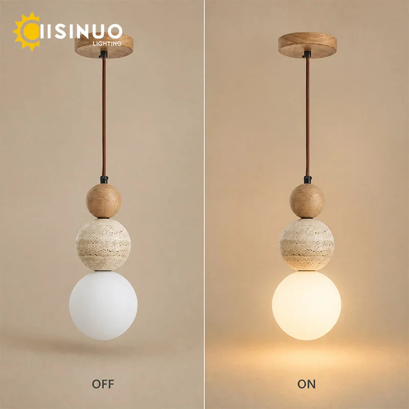 Wabi Sabi Cream Style Pendant Lamp Natural Stone Bedside Small Droplight LED Wooden Decor Light for Home Restaurant Bar Corridor