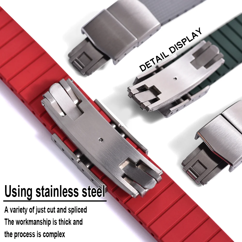Original Stripess CTS FKM Rubber Watch Strap 20mm For D-elug FKM CTS Watchband Quick Release Silver Butterfly Buckle Cut To Size
