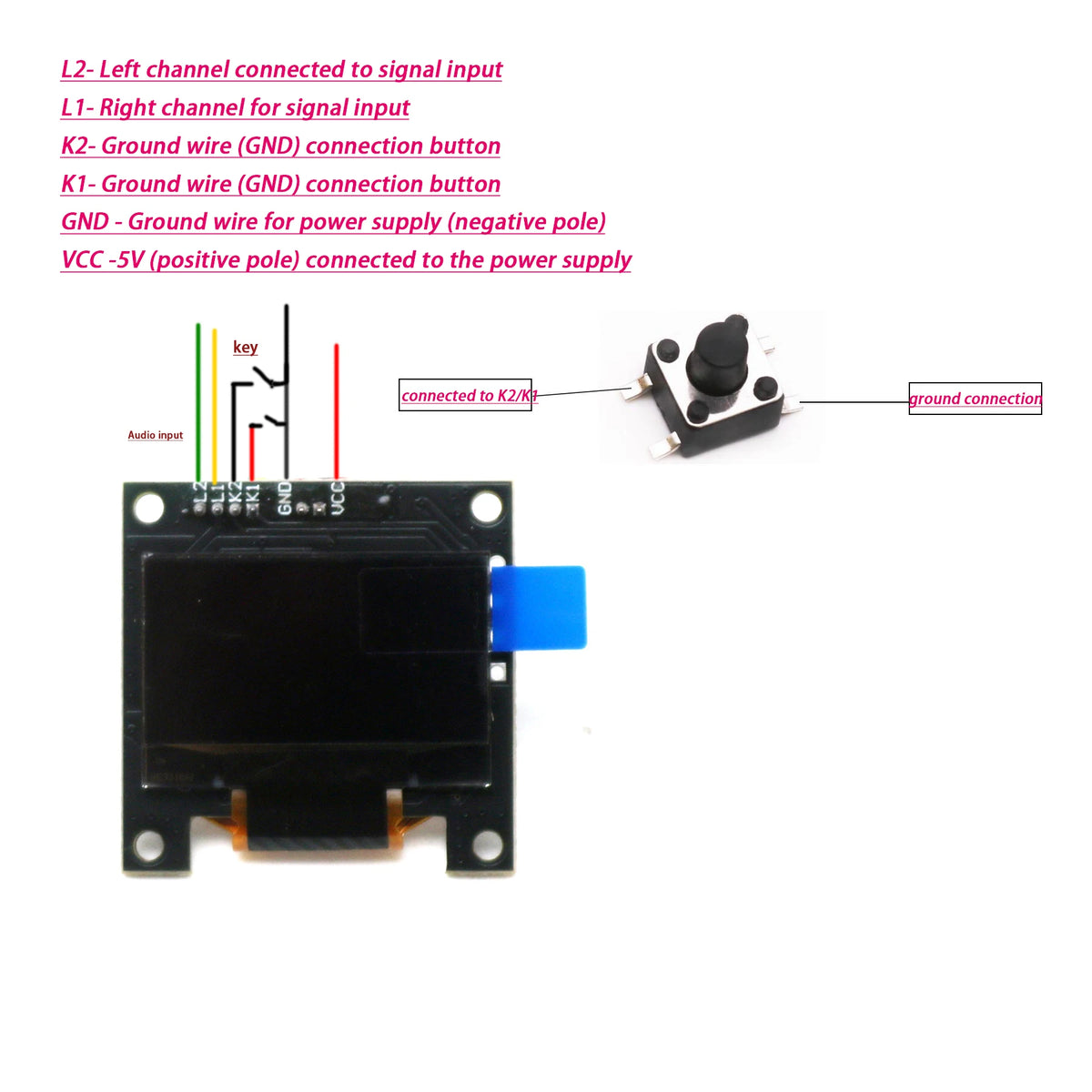 0.96" OLED Music Spectrum Display Analyzer Stereo Audio Atmosphere Light Power Amplifier Level Indicator Rhythm VU METER