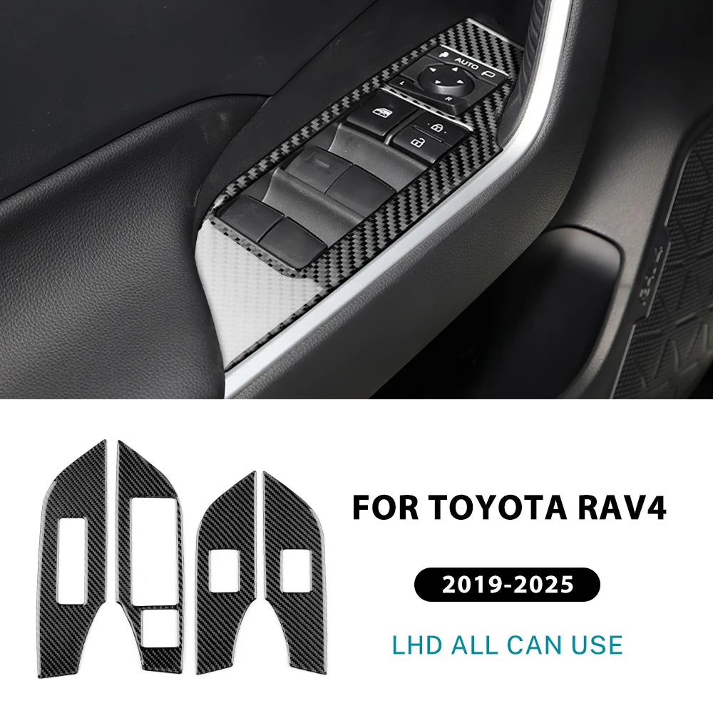 Real Soft Carbon Fiber Sticker For Toyota RAV4 XA50 2019 2020 2021 2022 2023 2024 2025 LHD RHD Car Window Lift Button Panel Trim