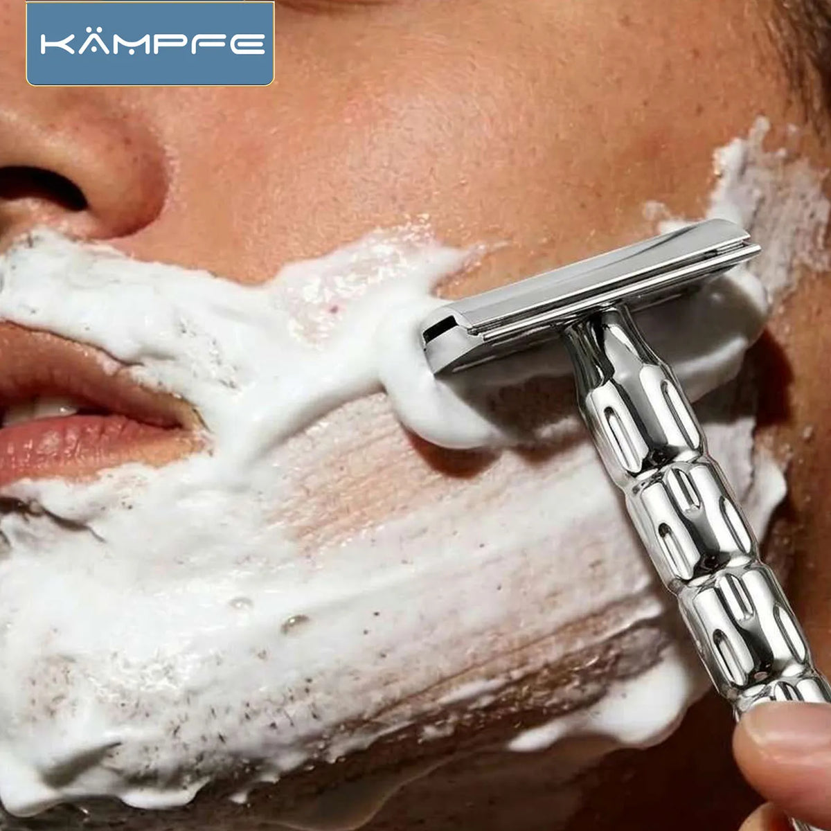 KAMPFE CNC Double Edge Manual Safety Beard Shaver for Men And Women Stainless Steel with 5 replacement blades