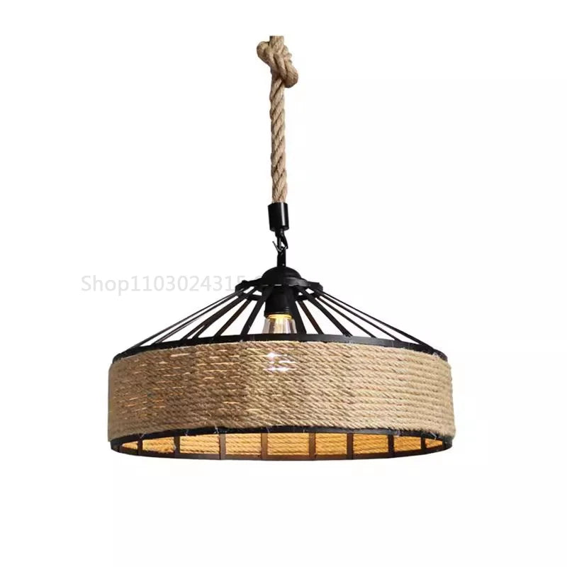 Hemp Rope Pendant Ceiling Light 30cm Iron Chandelier Shade, no bulb