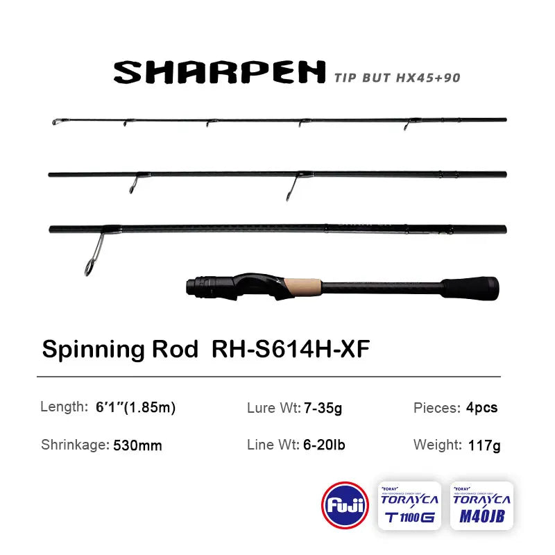 PURELURE SHARPEN Travel Soft Lure Long Spinning and Casting XF/MF Action Rods FUJI Components Bass Pike Rod Fishing Rod Reel