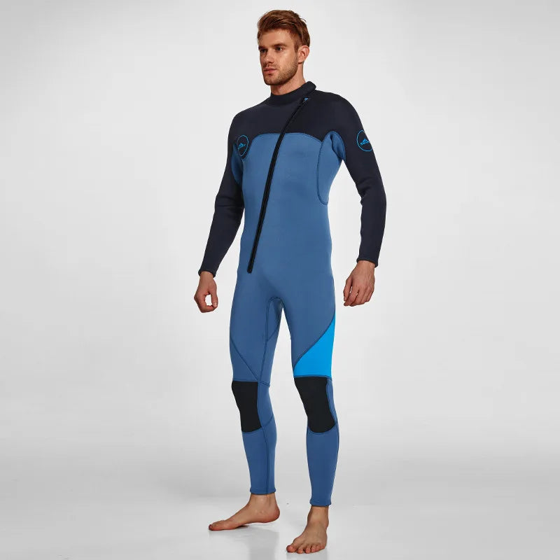 Men's 3mm Neoprene Full Wetsuit Front Zip Long Sleeve Dive Suit, Sizes M-3XL