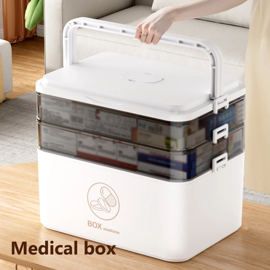 Household Large Capacity Medicine Box Portable First Aid Medical Kit Emergency Medicine Chest with Multi-layer Drug Storage Case