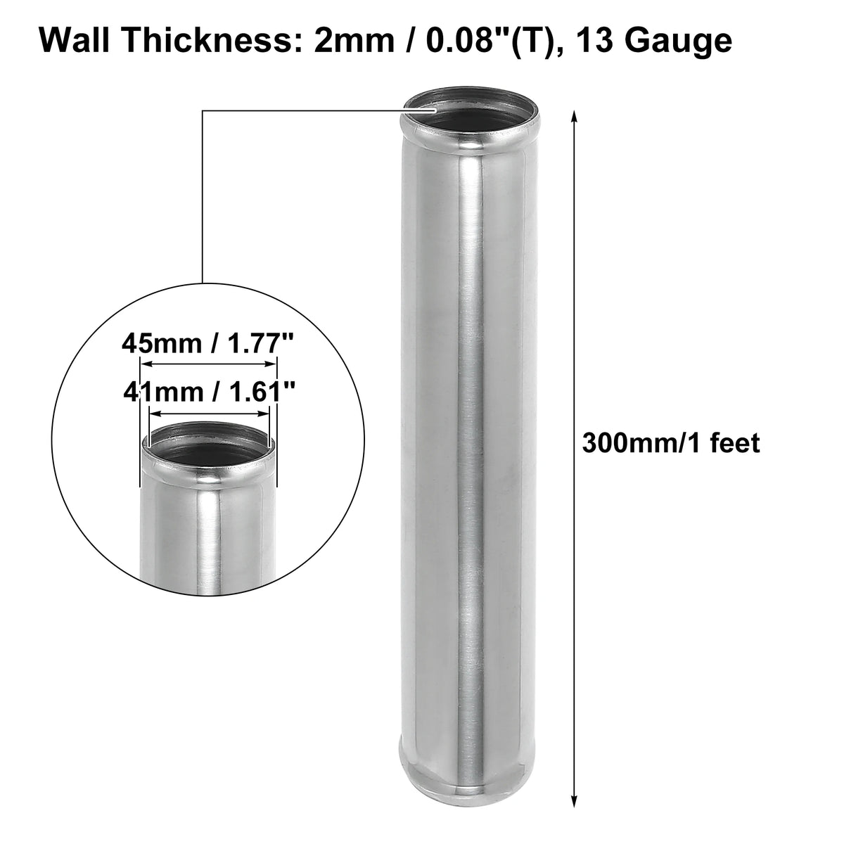uxcell Aluminum Intercooler Pipe Straight Tube 300mm Length, OD 38mm (ID 33mm)