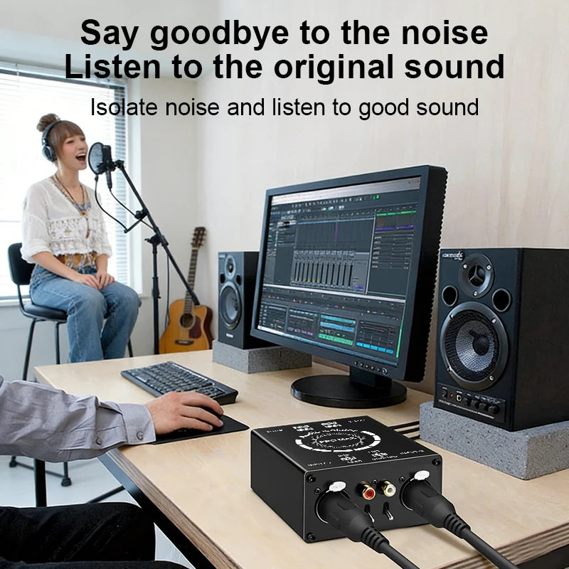 3Pin XLR/RCA/TS/TRS Ground Loop Noise Isolator Box Multi-Purpose Hum Eliminator for Home and Office Theater Audio Playing System
