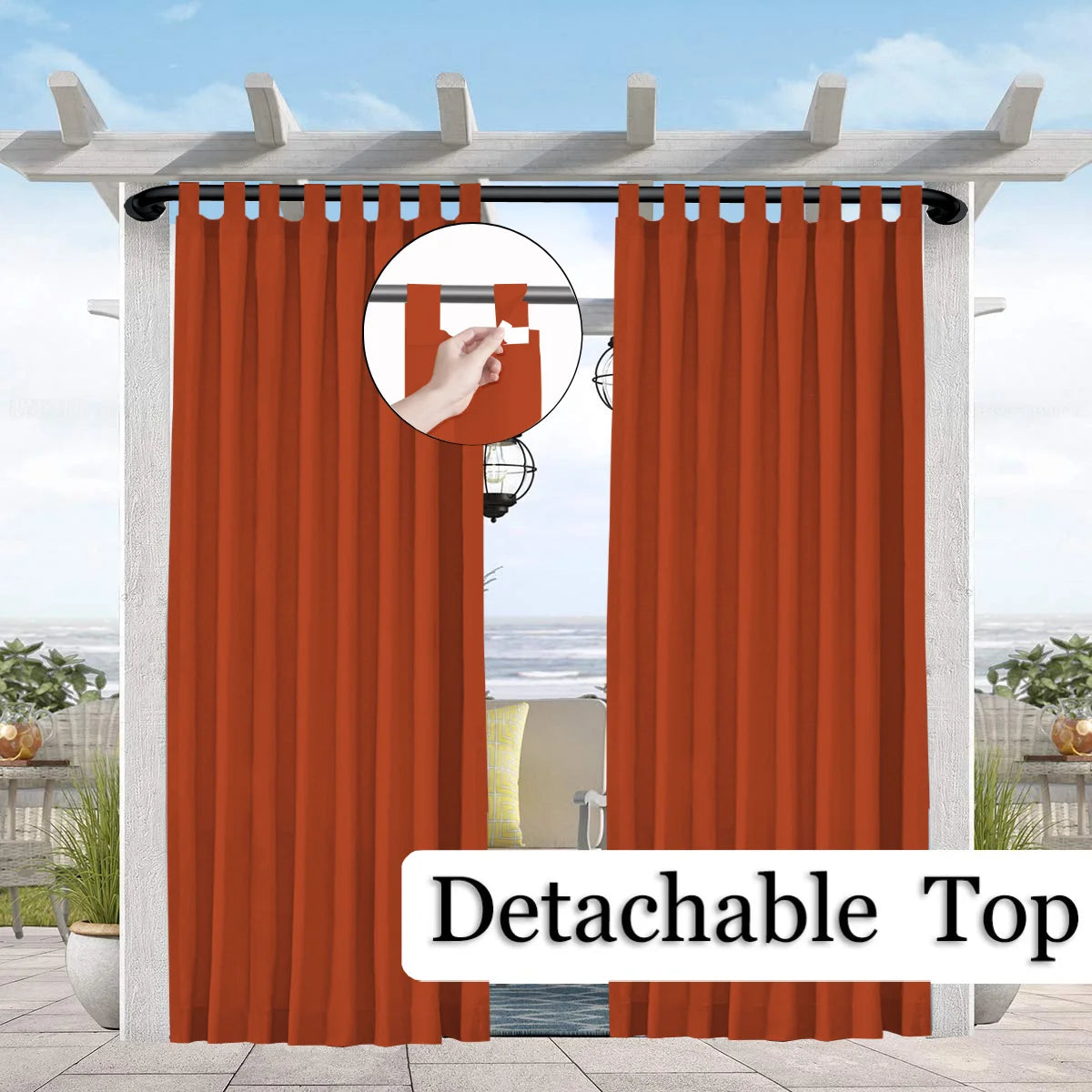 1PC Sun-Blocking & Waterproof Curtain - Easy-Hang Tab Top for PatioPergola & Gazebo Decor