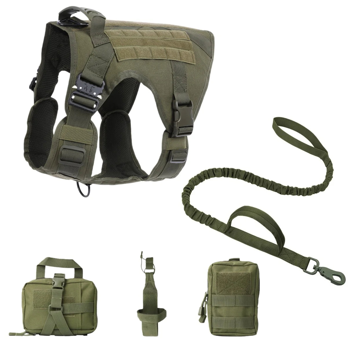 Tactical Dog Harness Vest with Leash Set, Black, Sizes S-XL (1pc-5pcs options)