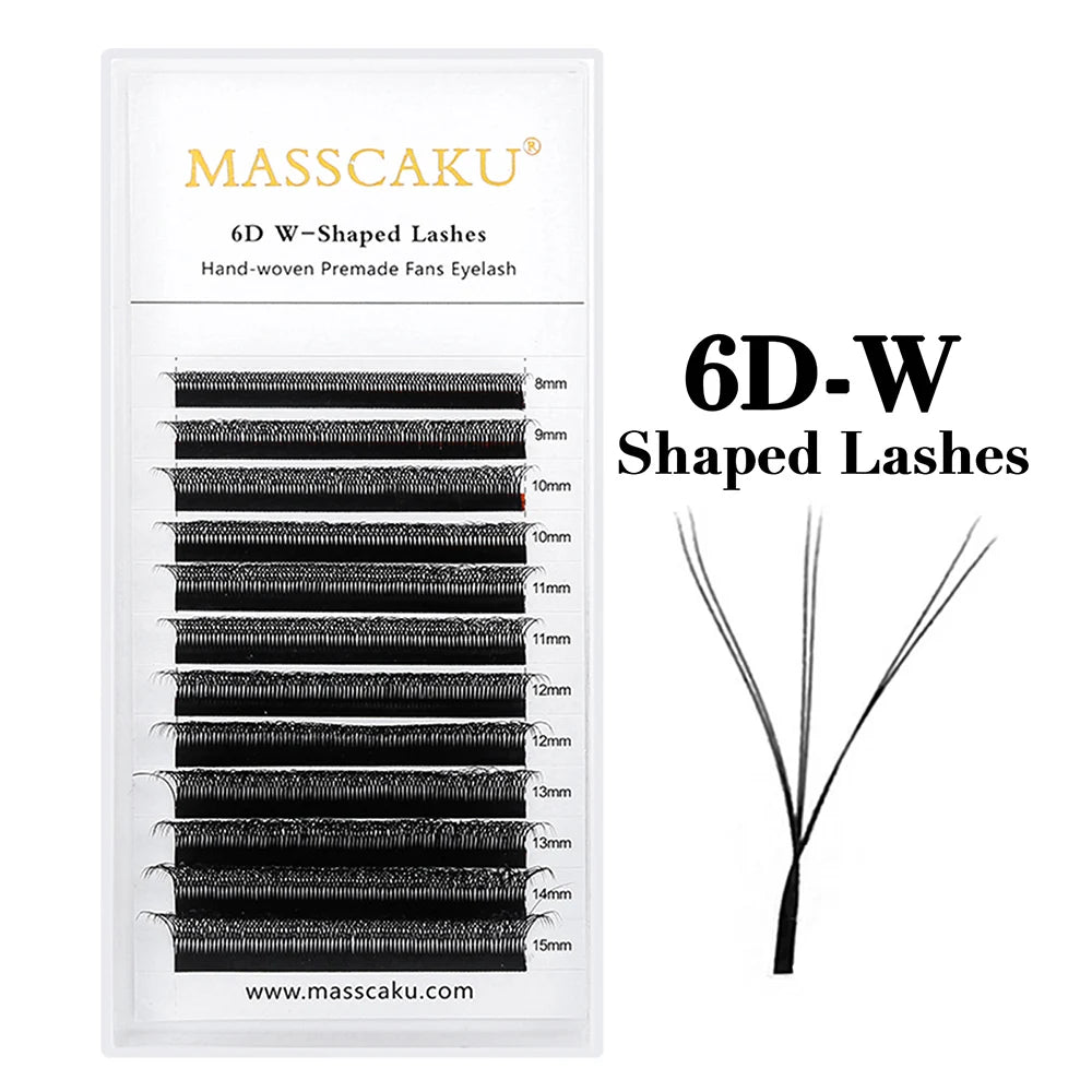 Wholesale MASSCAKU 10cases/lot 0.07mm Thickness Waterproof W Design Eyelashes Wispy Handmade Premade Volume Fans Eyelash Bundles