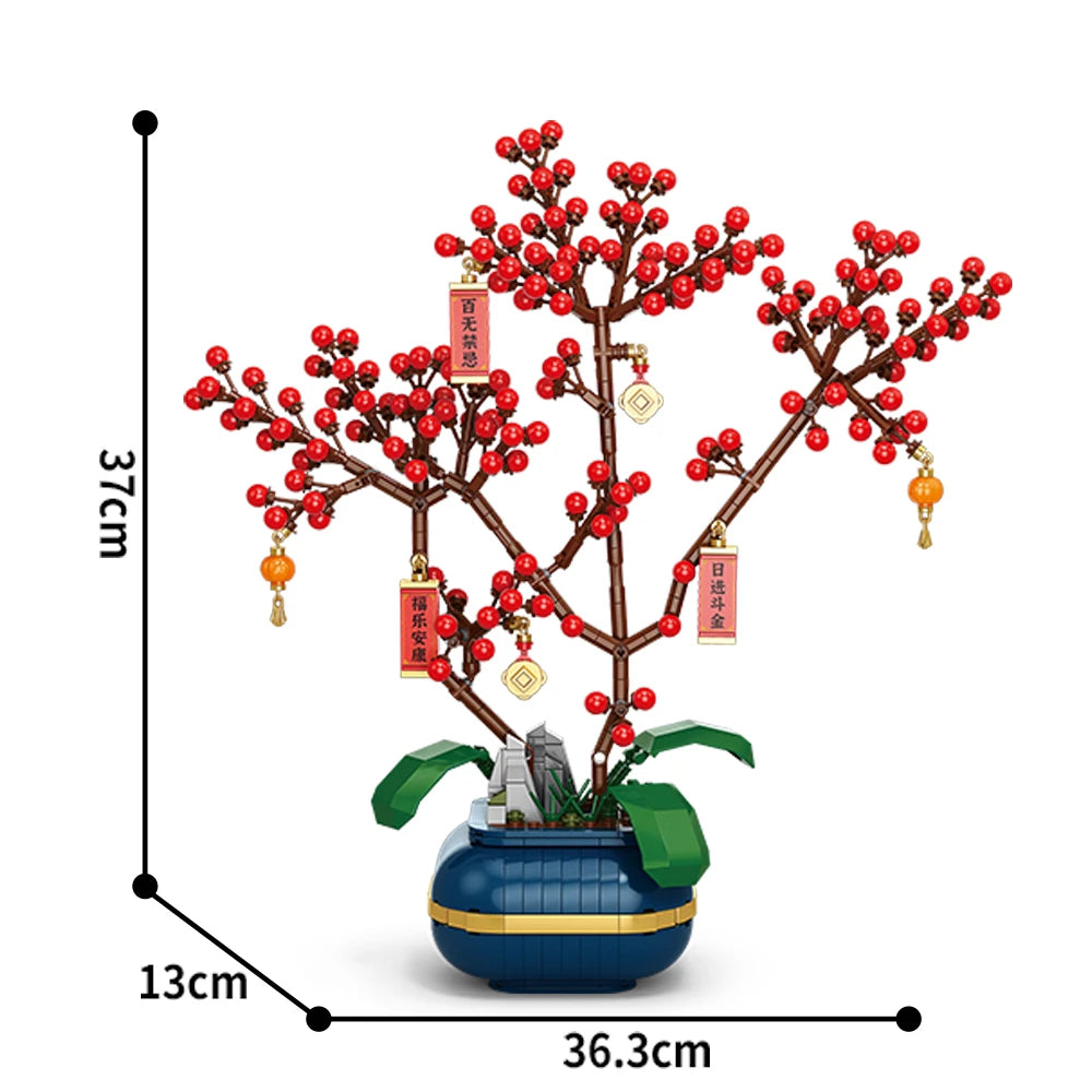 Flower Bouquet Plum Blossom Peach Blossom Narcissus Bonsai Potted Plant Building Blocks Model Home Decoration Toy For Kids Gift﻿