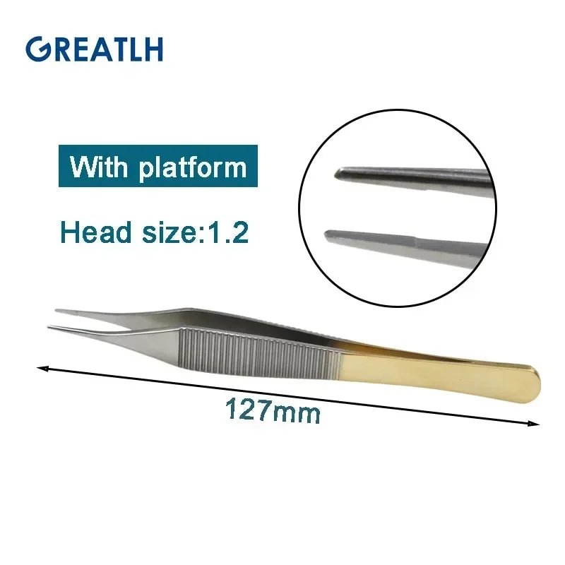 Autoclavable Stainless Steel Tissue Forceps with Golden Handle Teethed Forceps Ophthalmic Instrument 1pcs