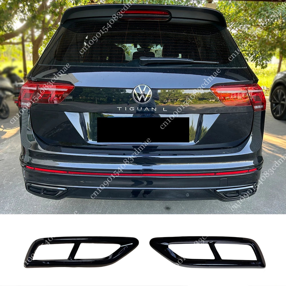 2PCS Gloss Black Exhaust Tail Pipe Cover for VW Tiguan MK2 R Line Facelift 2020-2024 Rear Bumper Muffler Trim Accessory