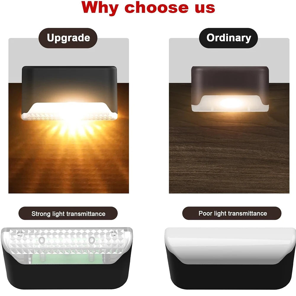 Warm White LED Solar Step Lamp Path Stair Outdoor Garden Lights Waterproof Balcony Light Decoration for Patio Stair Fence Light