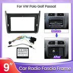 9 inch Car Radio Frame For VW Volkswagen Polo 5 Golf Passat GPS Dash Mount Kit Install Panel Adapter Cover Fascia Cable Canbus