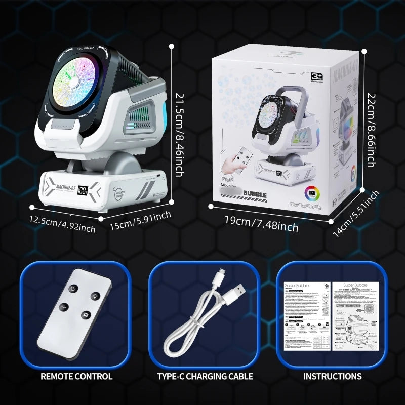 2025 Upgraded Version of the Bubble Machine with Remote Control, Automatic Rotation, and Rgb Lights, 1800Mah Rechargeable Battery, Type-C Charging, Suitable for Children, Weddings, Birthday Parties, and Outdoor Activities, Bubble Machine Does Not Include