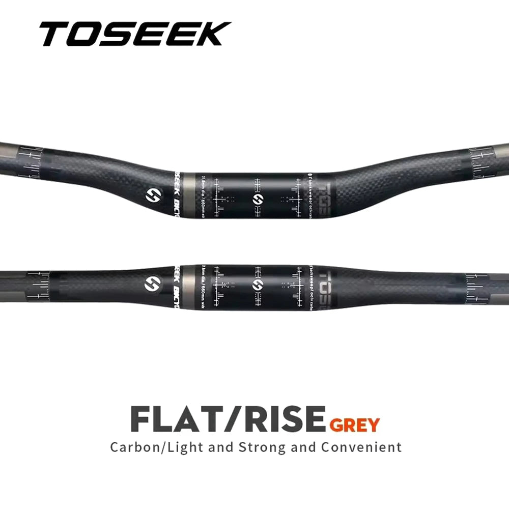 TOSEEK TM10 Grey Matte 3K Carbon Fibre Bike Handlebar MTB Bicycle Handlebars 31.8mm Rise or Flat Handlebar 580mm - 760mm