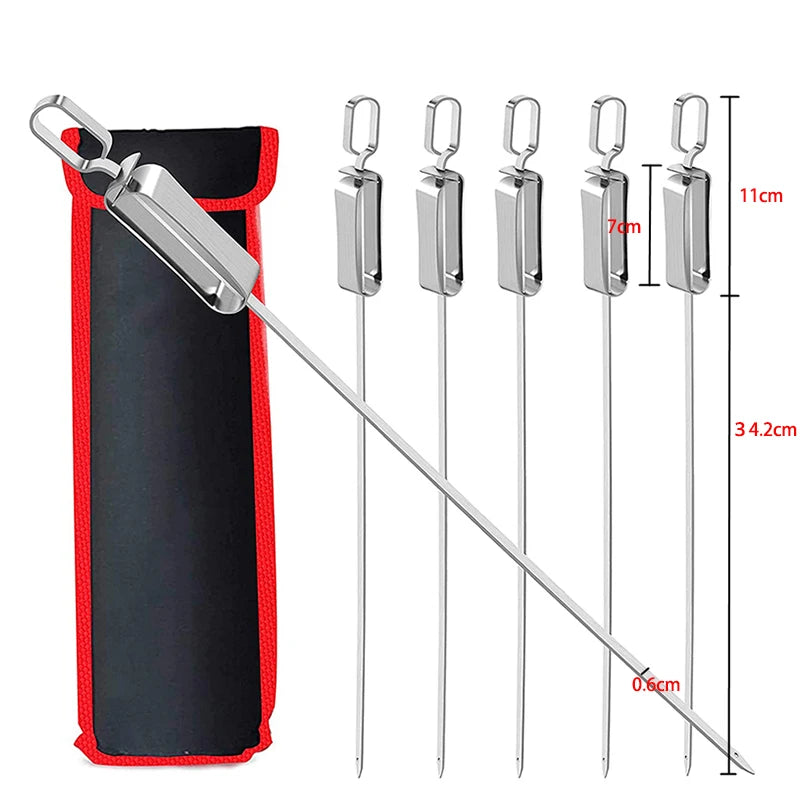 LMETJMA 17inch Kabob Skewers for Grilling Stainless Steel Flat BBQ Skewers with Quick Release Metal Sliding Handle JT45