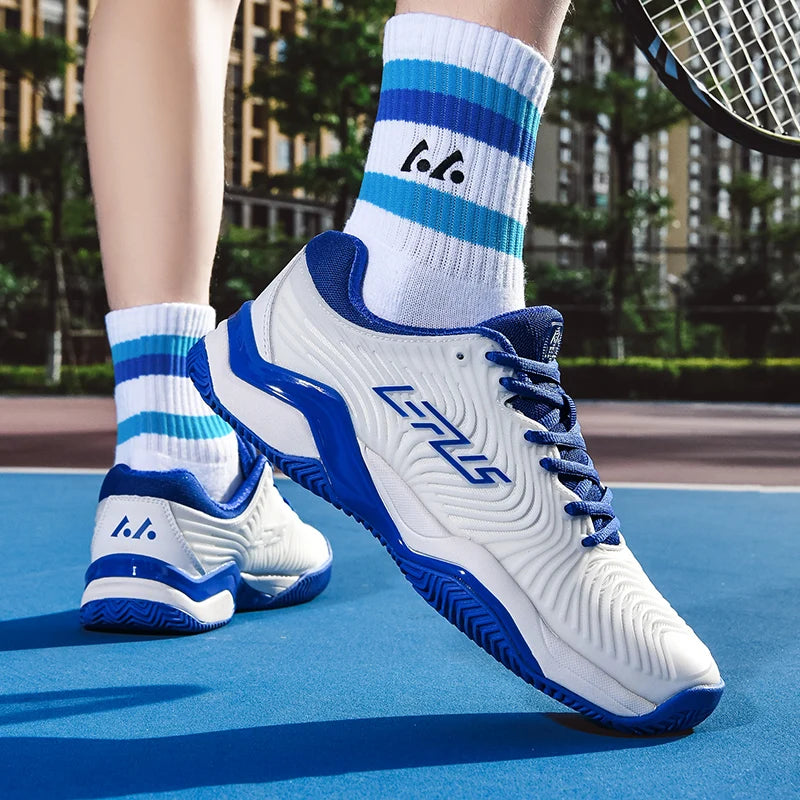 Men's Badminton Shoes Non-Slip Court Sneakers, Wear-Resistant, Blue/Orange or Deep Blue, 36-46