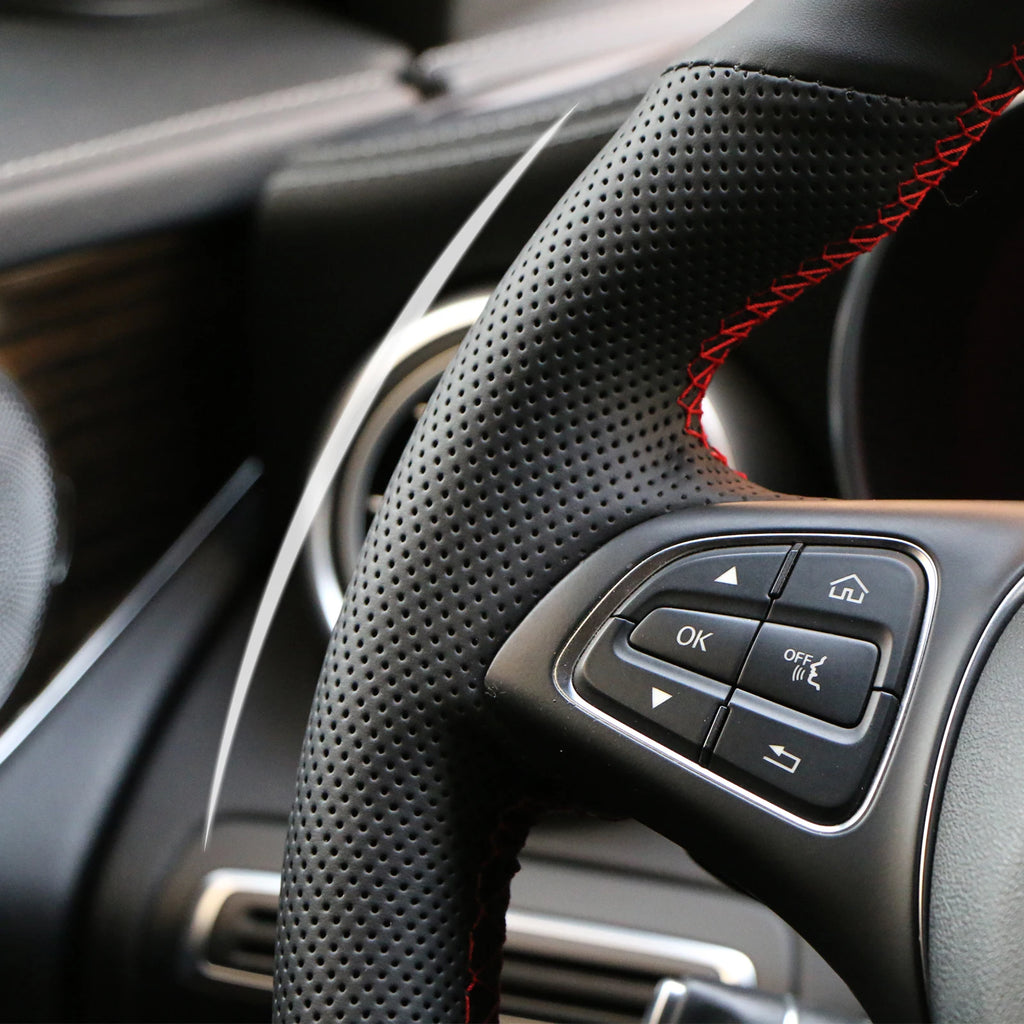 Custom For Mercedes Benz W176 W246 A-Class C-Class W204 C117 C218 X218 W212 C207 Car Steering Wheel Cover Microfiber Leather