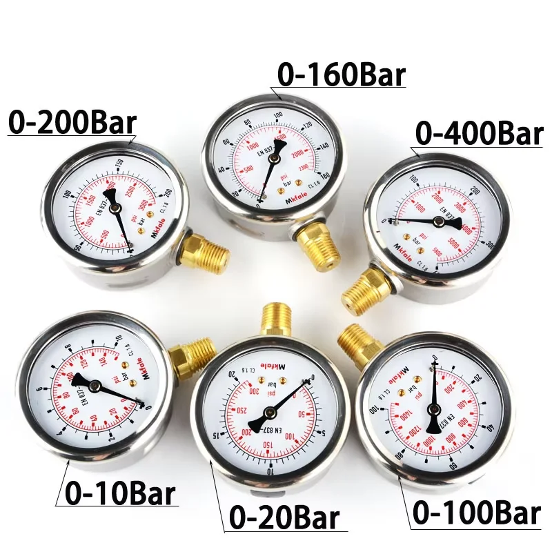 NBSANMINSE Hydraulic High Pressure Oil Gauge SM1SP63L 63mm 2.5inch 1/4 NPT Liquid Manometer Instruments Stainless Steel Gauge