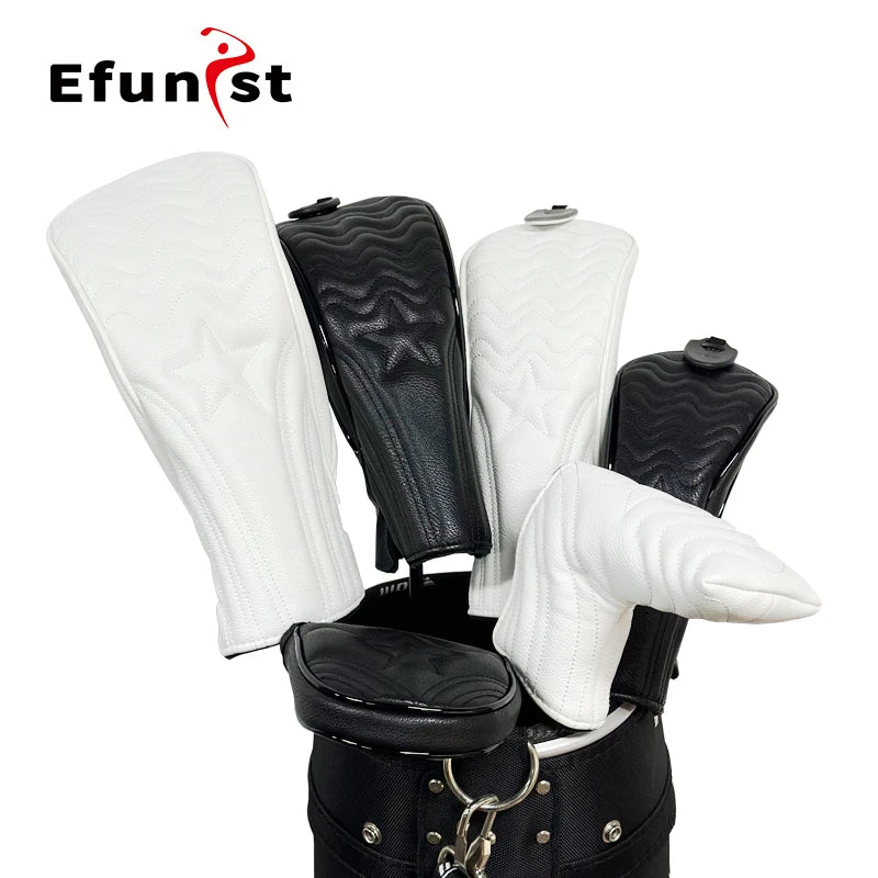 Golf Headcover Golf Wood Cover PU Leather Golf Club Covers For Driver Fairway Hybrid Waterproof Protector Set Golf Accessories