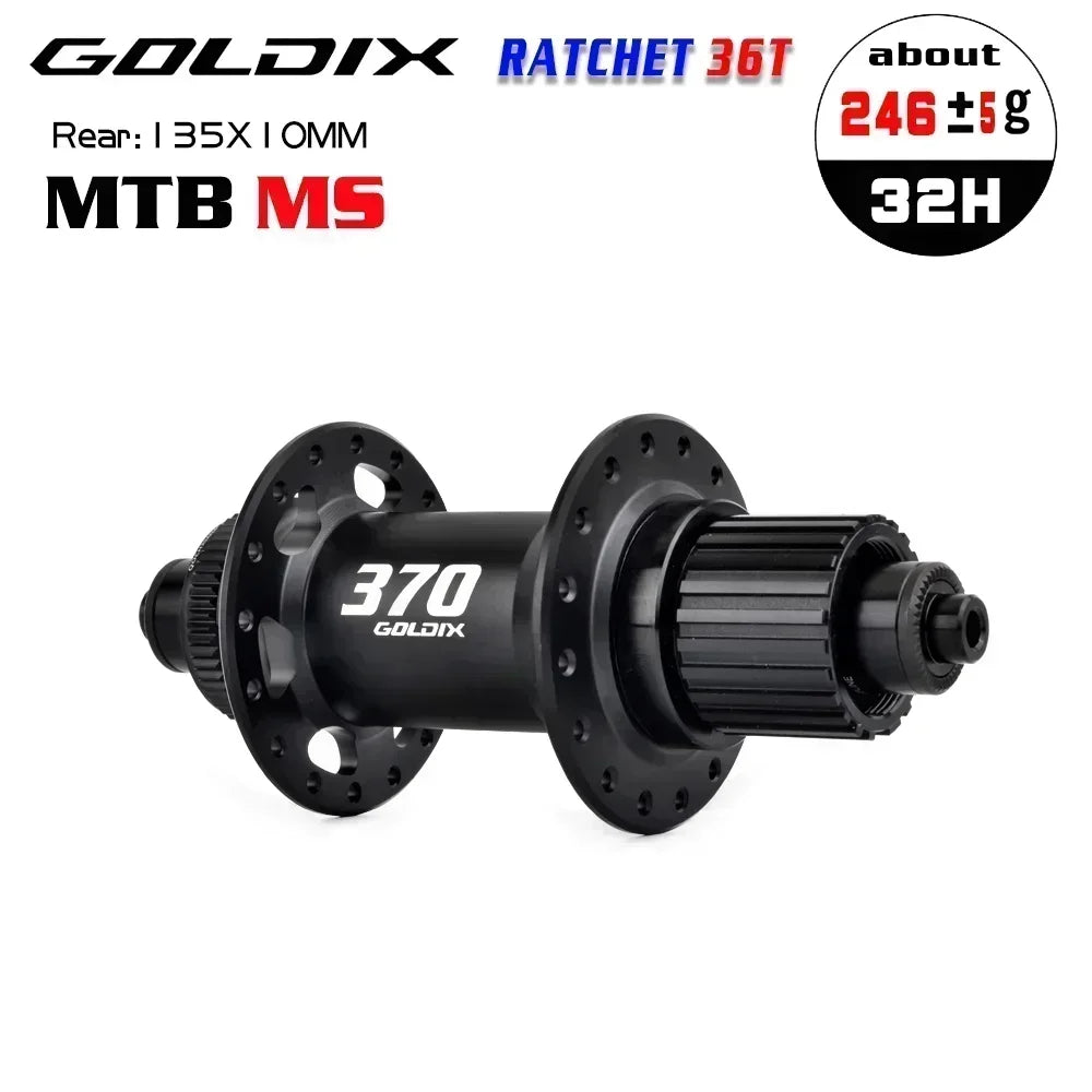 GOLDIX 370 32H Bicycle Hub Sealed Bearing Center Lock Disc Brake J-Bend 32 Holes Ratchet 36T BOOST MTB Hub XD / HG / MS