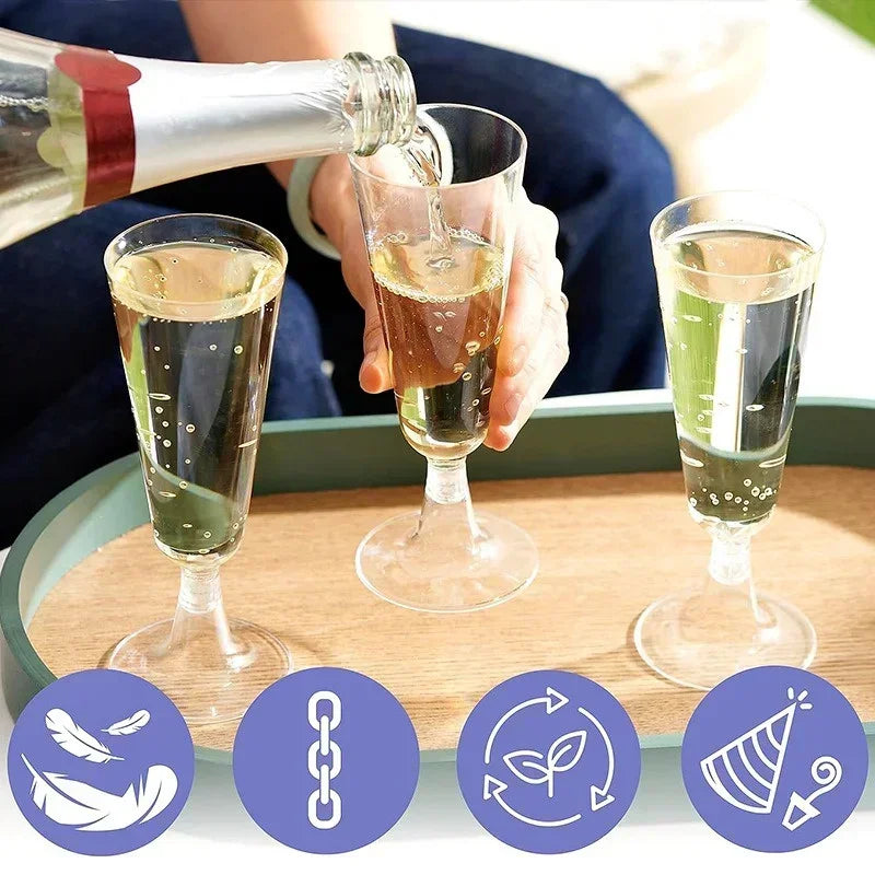 JUSTINLAU 25/50/100pcs Disposable Cups Clear Plastic Champagne Flutes Bar Cups Toasting Glasses for Weddings Party Cocktail Cups
