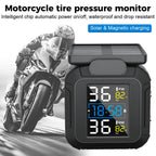 Solar TPMS Tire Pressure Monitoring System w/ Temperature Alarm, 2 External Sensors, Motorcycle