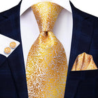 Solid Gold Yellow Ties For Men Handky Cufflinks Set Fashion Gift For Men's Tie Wedding Business Necktie Blue Black Orange Beige
