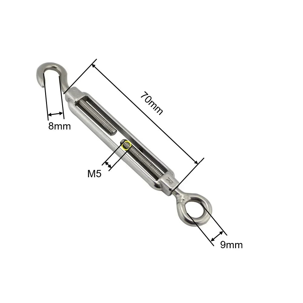 5PCS Hook And Eye OC Type Turnbuckle Size Stainless Steel 304 Heavy Duty Rigging Sailing Hardware Turnbuckle Wire Rope Tension