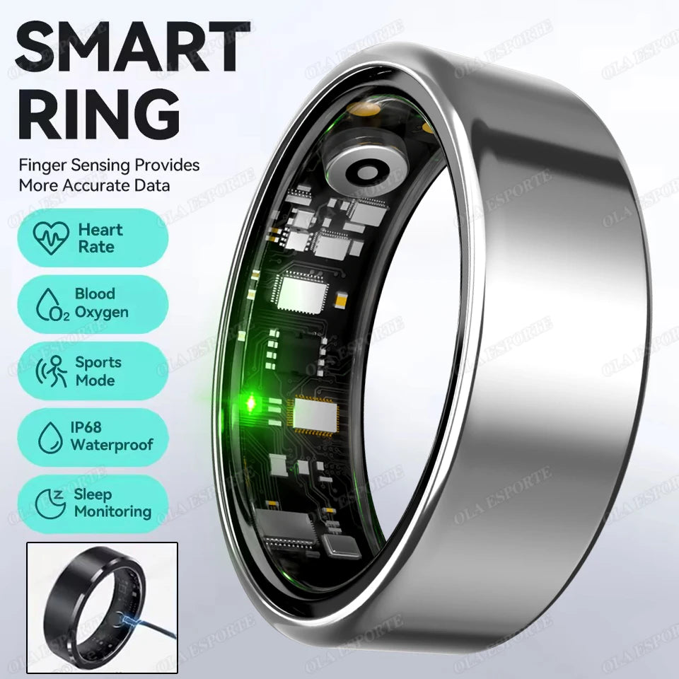 New R09 Smart Ring Men Women with Charging Case,Heart Rate Blood Oxygen,Skin Temperature Monitor,5ATM Waterproof For Android IOS