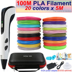 New Children's 3D Pen 3D Printing Pen with LCD Screen 200M PLA and Power Adapter Travel Case Christmas Birthday Gift for Kids