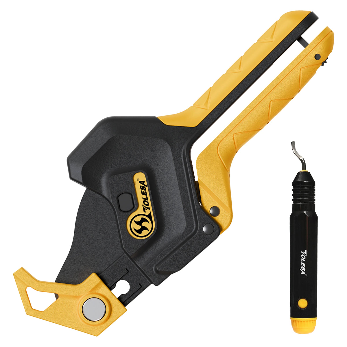 TOLESA 3-Gear Adjustable PVC Pipe Cutter, Pex Cutter Pipe Cutter Up to 2-1/2”, Ratchet Pipe Cutter Tool for PVC, PPR, PE, PEX