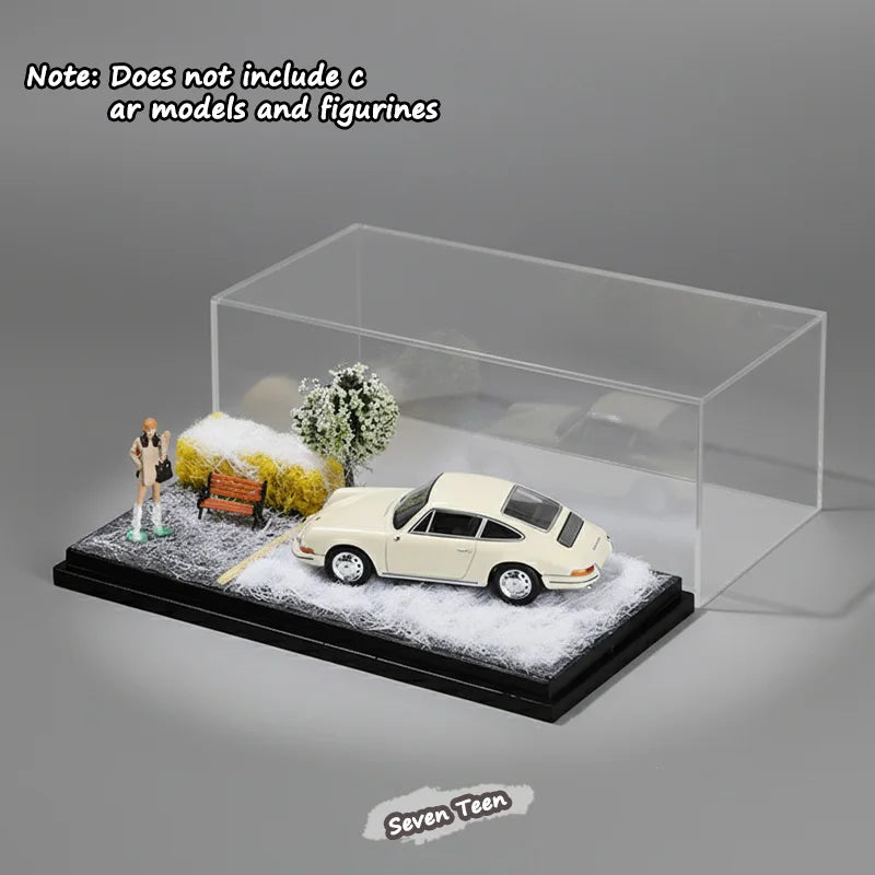 1:64 Scale Car Model Scene Display Box Trendy Diecast Ornament Four Season Grass Base Desktop Display Stand Collectible Gift