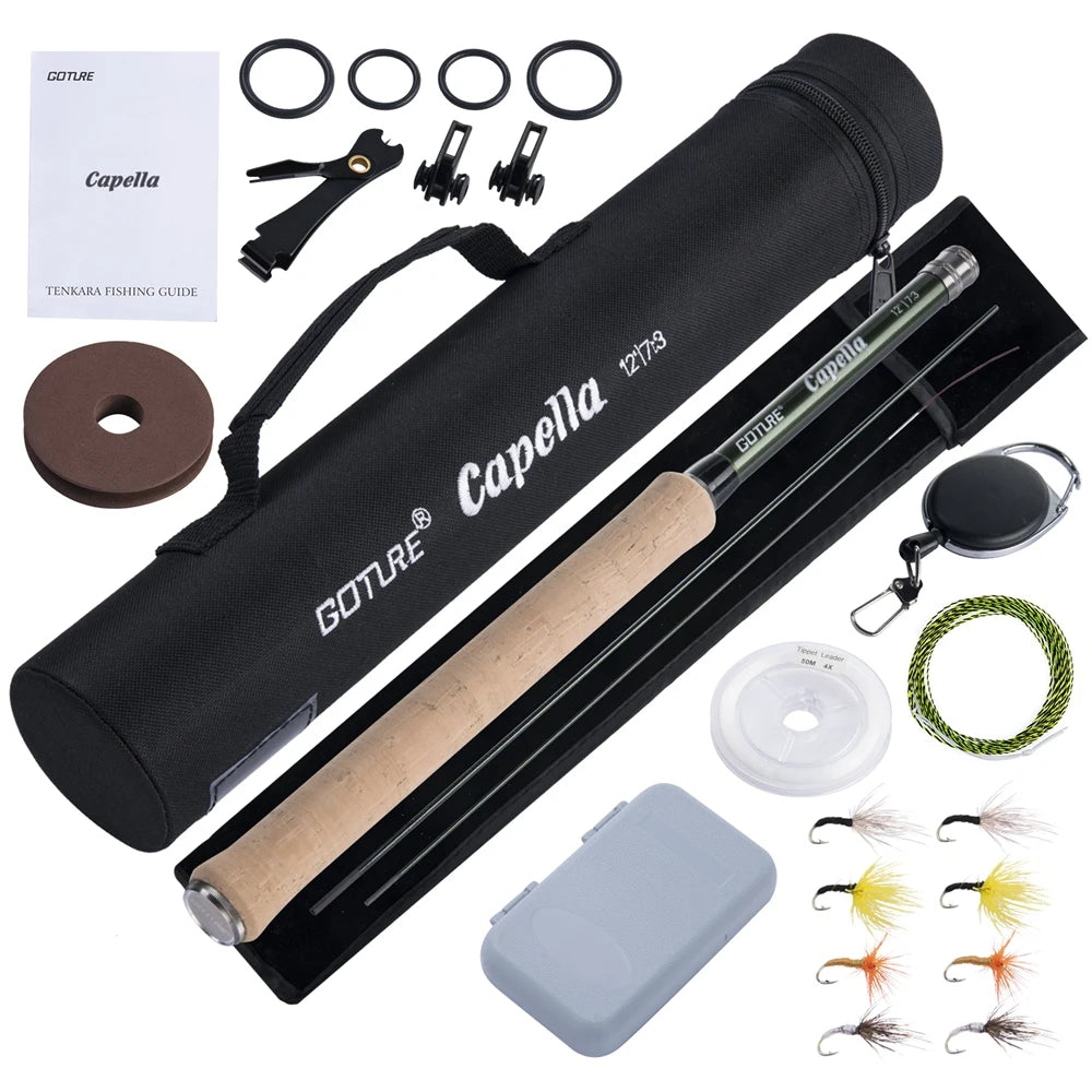 Goture Tenkara Fly Fishing Rod Combo 3.6m Ultralight Carbon Fiber Rod with Line Lure Clipper Portable Tenkara Rod Set Tackles