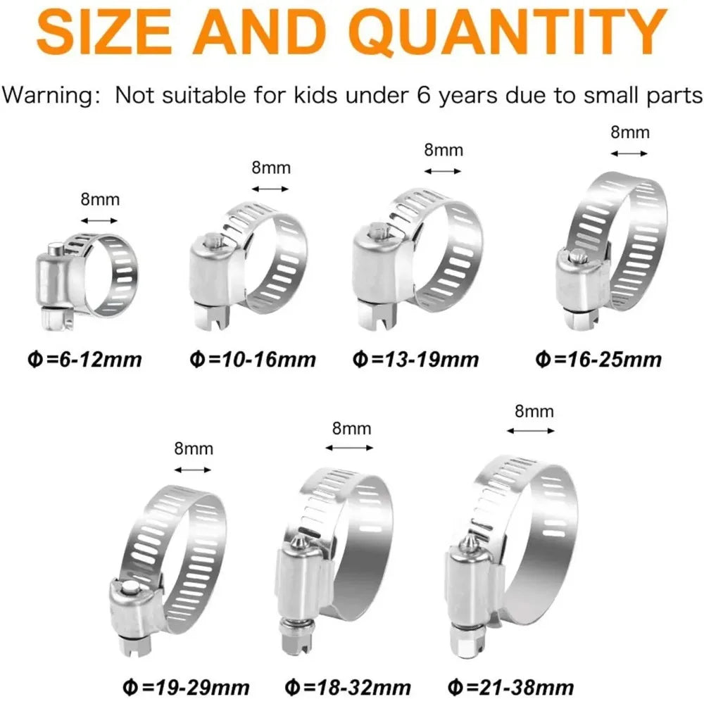 60/100pcs Adjustable Hose Clamps Stainless Steel Hoop Clamp Hose Clamp for Pipe Fuel Tube Faucet Fasteners Assortment Kit