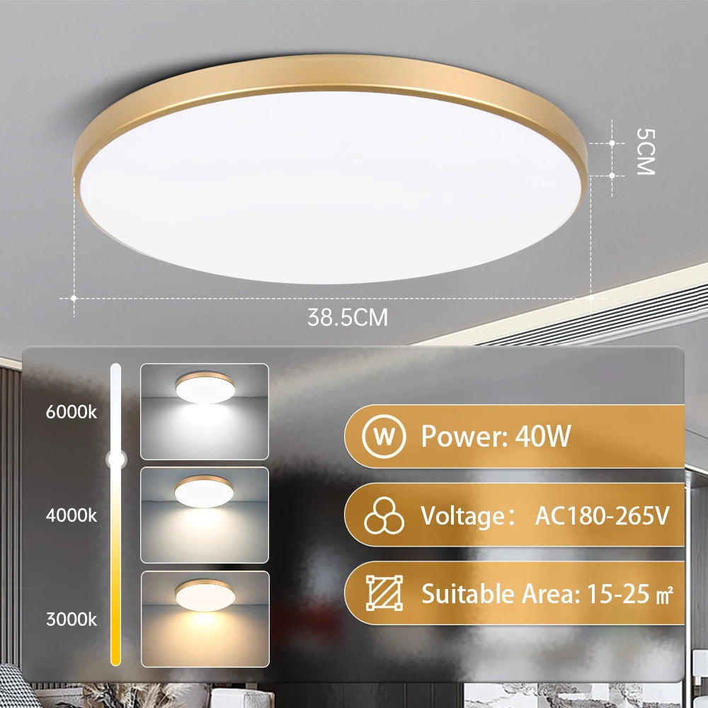 Golden Led Ceiling Lamp 220V Dustproof Ceiling Panel Lamp Indoor Bathroom Lamp for Living Room Decor Ultra-thin Ceiling Lights