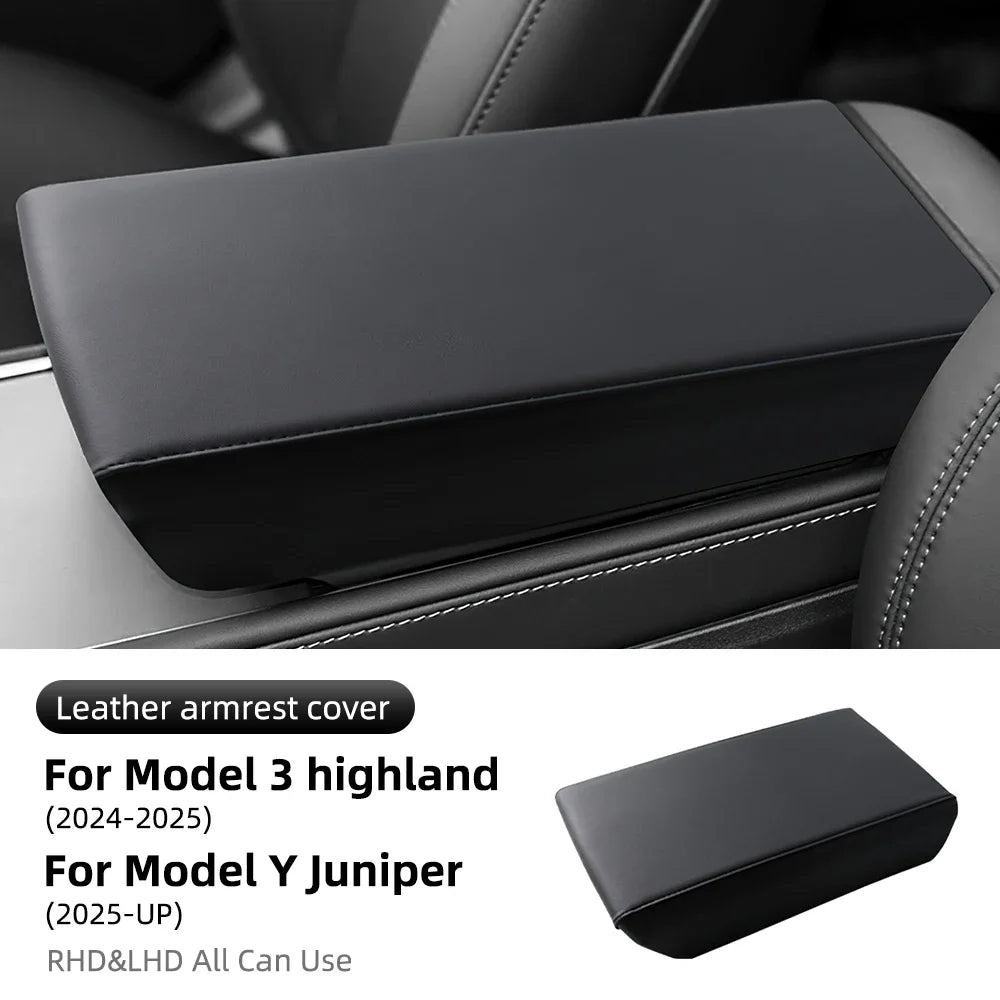 Leather Armrest Box Protective ABS Cover For Tesla Model 3 Model Y 2017-2023 Highland 2024 Juniper 2025 2026 2027 Arm Rest Lid