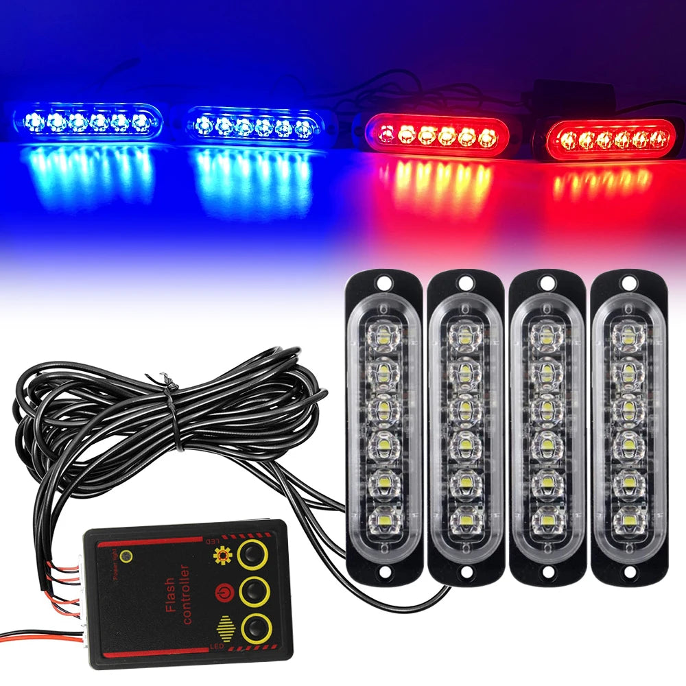 Car Front Grille Lighting 12V 24V Police LED Emergency Strobe Warning Lights Fireman Flash Beacon Yellow White Signal Lamp