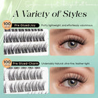 VYRILA Self Adhesive Cluster Eyelashes D Curl 10-16mm Pre-Glued Press-On Lashes