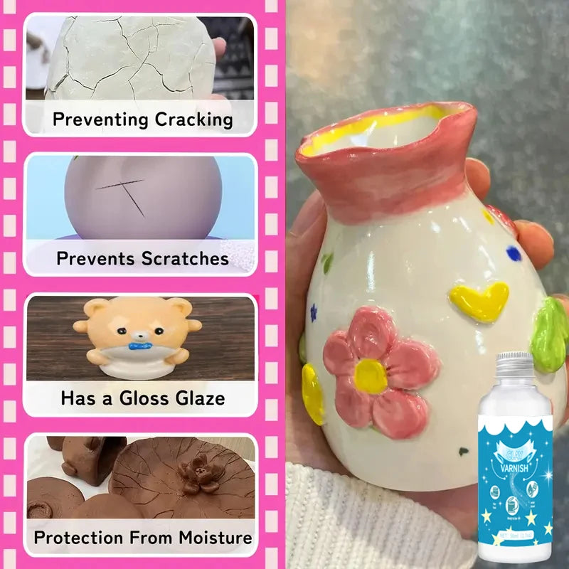 1pc 50/100ml Super Gloss Clay Varnish Nom Toxic Scratch Resistant Air-dried Clay Glaze With Brush For Ceramic Wood Acrylic Paint